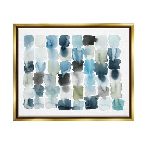 Stupell Industries Ocean Inspired Abstract Tiles Blue Green Watercolor Gold  Floater Framed Canvas Wall Art, 16 x 20