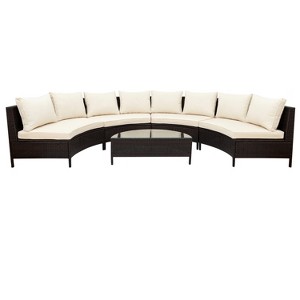 Dolonm 5-Pc All-Weather PE Rattan Sofa Set: 8 thick pillows&4 cushions, Steel frame, Half-Moon Glass Table - 1 of 4