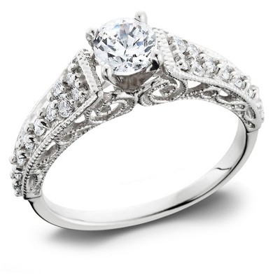 Pompeii3 5/8 Ct Vintage Engagement Ring EX3 Lab Created 14k White Gold (H-I,SI2-I1)