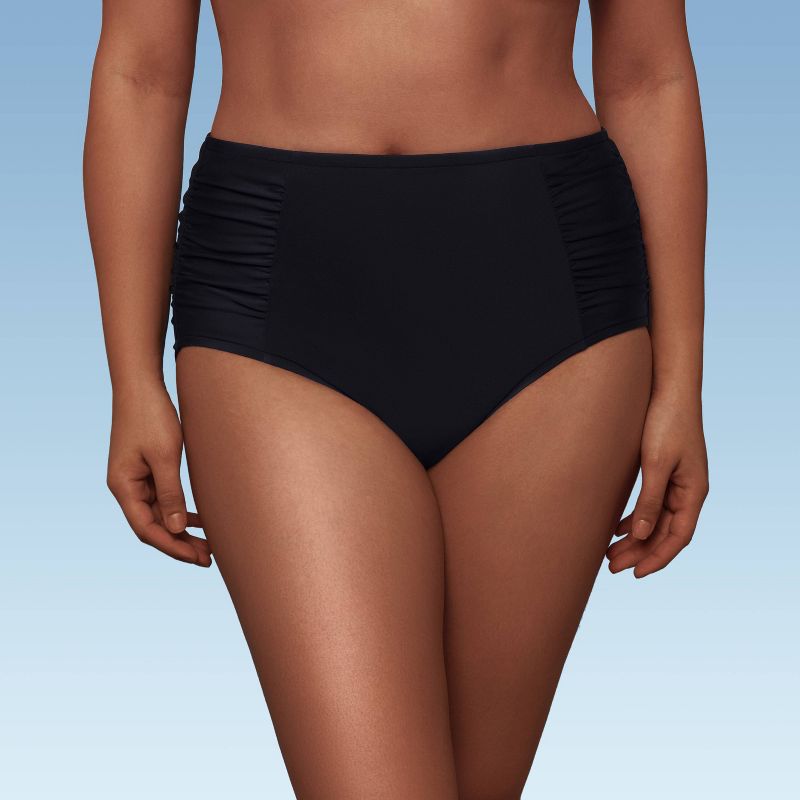 Women's UPF 50 Shirred Bikini Bottom - Aqua Green® Black, 4 of 9