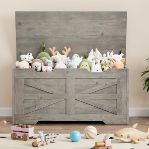 Storage Chest, Toy Chest for Boys Girls, Kids Wood Large Toy Box, Storage Bench with Safety Hinge, Farmhouse Storage Trunk - 1 of 4