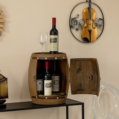 Vintage Wooden Barrel Wine Holder with Rotating Turntable