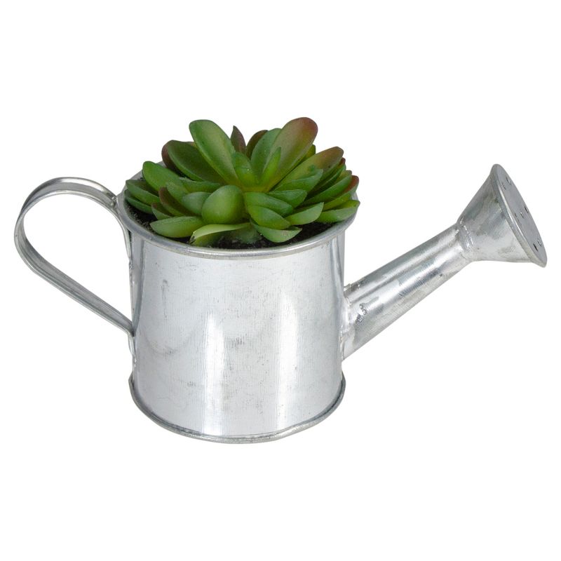 Northlight 4" Echeveria Succulent in Watering Can Artificial Potted Plant - Green/Silver, 3 of 5