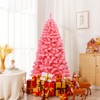 Tangkula Pink Christmas Tree Xmas Decoration Tree w/ Snow Flocked PVC Tips & Metal Stand - 2 of 4