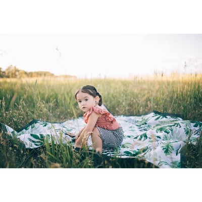 Tropical Leaf Green and White 5' x 5' Outdoor Blanket