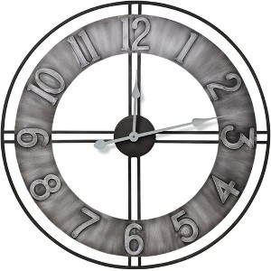 Sorbus 24" Distressed Industrial Gray Oversized Round Metal Wall Clock - Beautifully decorate any wall space in the household - 1 of 4