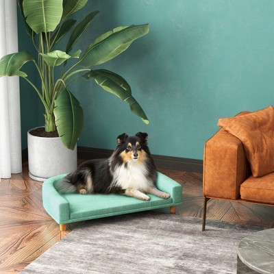 Green Elevated Dog Sofa Couch with Wooden Legs