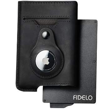 Fidelo Hybrid Minimalist Mens Wallet with Airtag Button Holder with RFID Blocking & Money Clip with Airtags Smart Holder, Black
