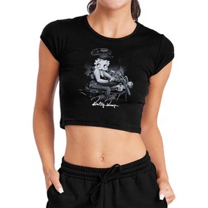 Women's Betty Boop Storm Rider Cap Sleeve Baby Rib Crop Top - 1 of 4