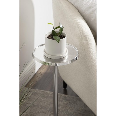Elegant Sanzo Silver Metal Round Pedestal Side Table