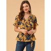 INSPIRE CHIC Women's Floral V Neck Tie Waist Belted Ruffle Wrap Shirt 2 Pcs - 2 of 4