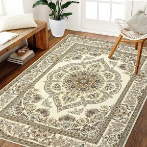 Nasitip Washable Boho Area Rug,Soft Neutral Floral Design, Non-Slip Carpet for Living Room, Bedroom, Dining Room & Home Office - 1 of 1
