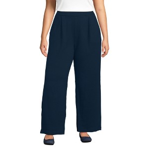 Lands' End Women's Knit High Rise Pleated Wide Leg Pants - 1 of 4