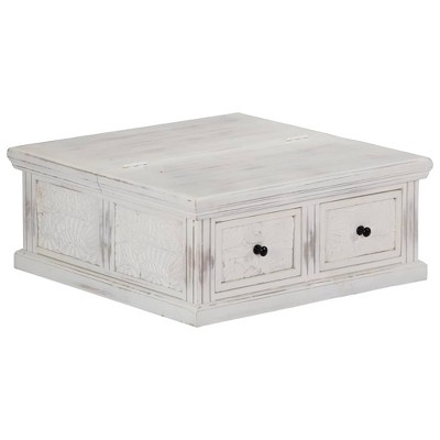 vidaXL Coffee Table White Solid Mango Wood 27.6 in x 27.6 in x 11.8 in