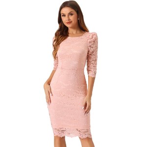 Pink Lace Floral Wedding Bodycon Dress