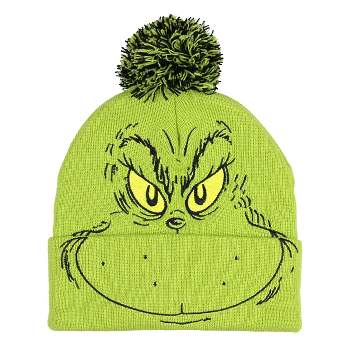 Dr. Seuss The Grinch Who Stole Christmas Pom Beanie Hat Embroidered Character Green