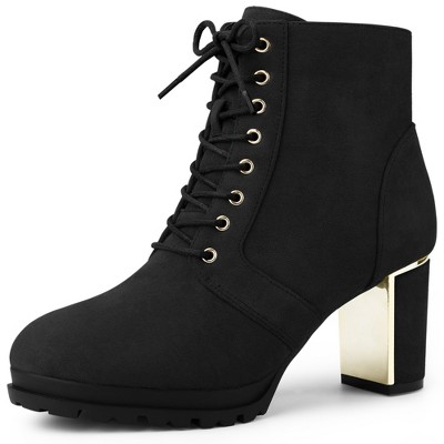 BLISSFUL STEP Women's Round Toe Lace Up Chunky Heel Combat Boots