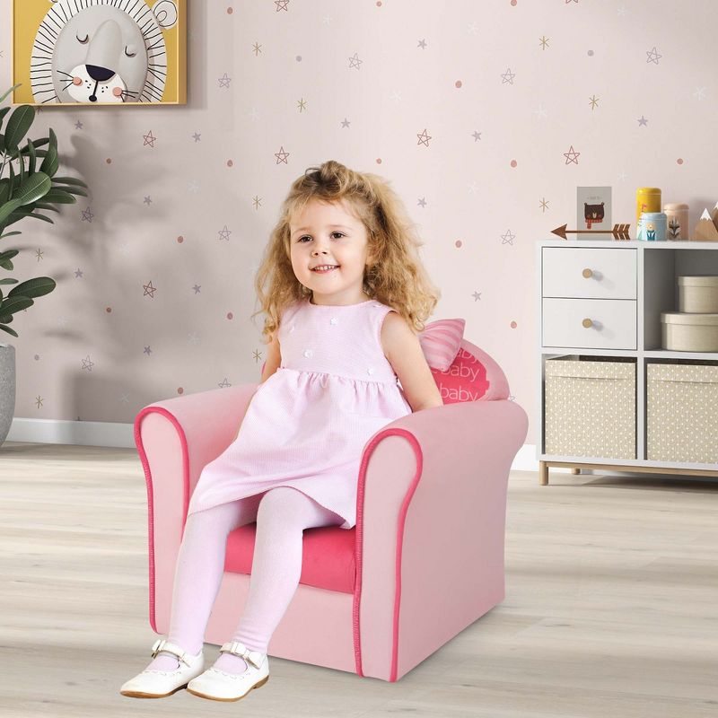 Costway Kids Cute Pink Bow Sofa Children Couch Toddler Upholstered Armchair Solid Wood, 3 of 11