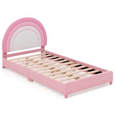 Infans Kids Twin Platform Bed Frame Upholstered Twin Size Bed w/ Wooden Slats Support