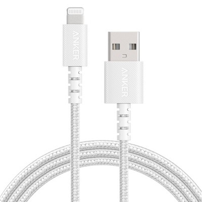 Anker 10&#39; Braided Lightning to USB-A Charging Cable - White