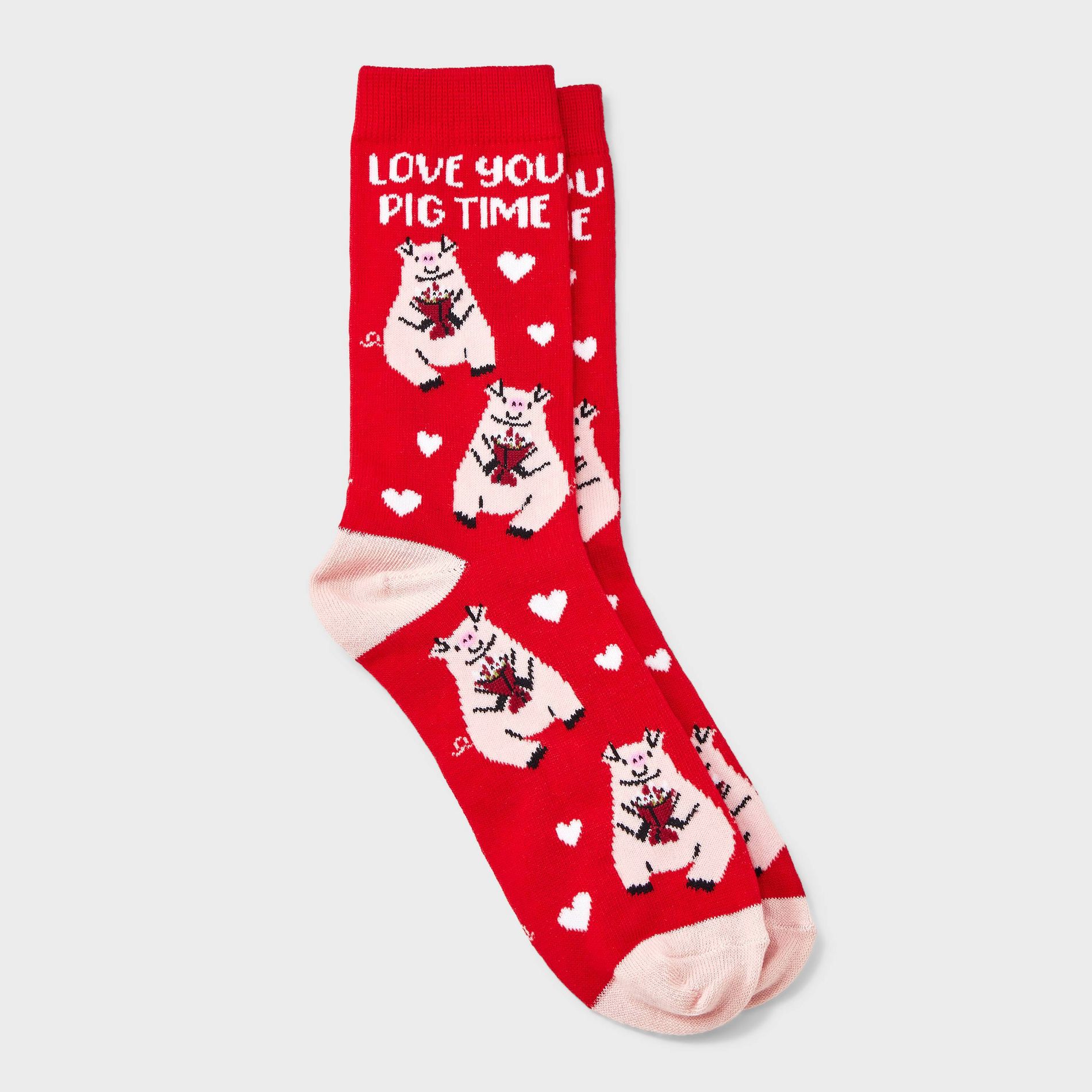 Women's Piggy 'Love You Pig Time' Valentine's Day Crew Socks - Red 4-10