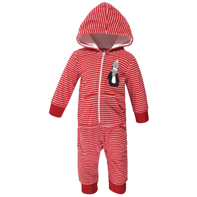 Hudson Baby Infant Fleece Jumpsuits, Coveralls, and Playsuits 2pk, Red Penguin, 3 of 5