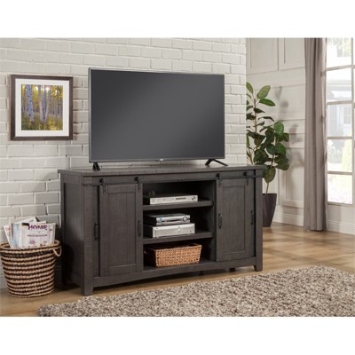 Rustic Sierra 65" Solid Pine TV Stand with Mesh Doors - Gray Finish