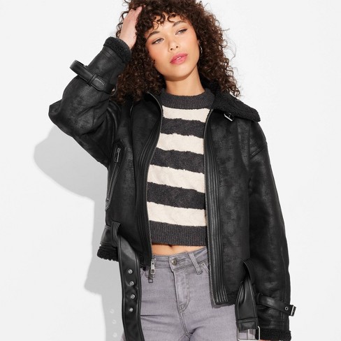 Black faux aviator jacket shops