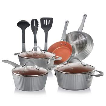 NutriChef 11-Piece Lines Kitchenware Pots And Pans Set, Gray