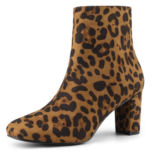 Allegra K Women s Dress Side Zip Chunky Heel Ankle Boots Leopard 9 Target