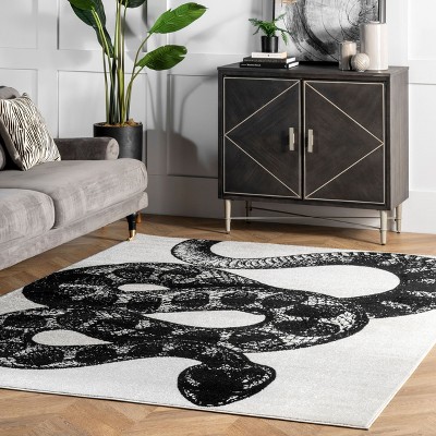 Serpent Charmer Black and White Synthetic Area Rug, 3' x 5'
