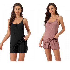 INSPIRE CHIC Women's 2 Pcs Loungewear Solid Shade Ruffled Cami Tops with Shorts Sleepwear - 1 of 4