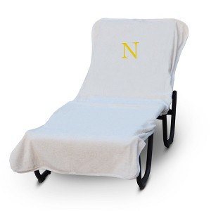 BC BARE COTTON Luxury Hotel & Spa Monogrammed Pool Chaise Lounge Cover, Standard Size 90 X 29 Inches - White - Gold Block - 1 of 4