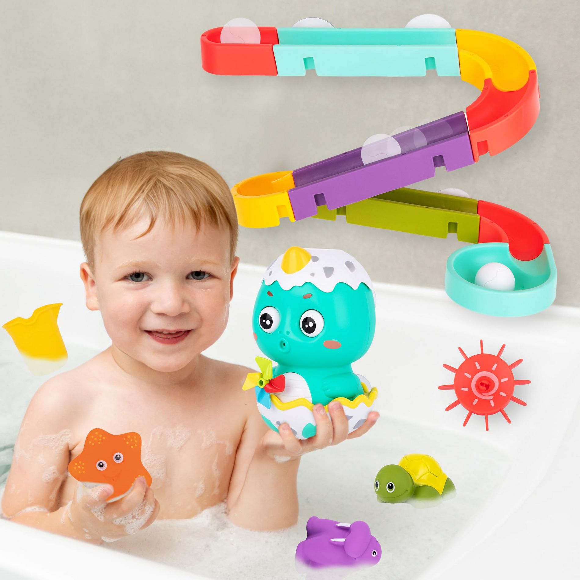 ArtCreativity Interactive Bathtub Water Toy Set with Marble Run, Spinning Pinwheels, and Squirt Toys