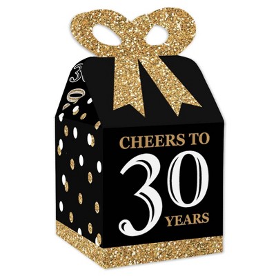 Big Dot of Happiness Adult 30th Birthday - Gold - Square Favor Gift Boxes - Birthday Party Bow Boxes - Set of 12