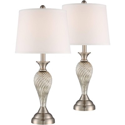 Regency Hill Table Lamps Set of 2 with Table Top Dimmers Brushed Nickel Mercury Glass White Empire Shade for Living Room Bedroom