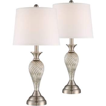 Regency Hill Arden 25" High Modern Table Lamps Set of 2 Table Top Dimmer Silver Brushed Nickel Finish Mercury Glass White Shade Living Room Bedroom