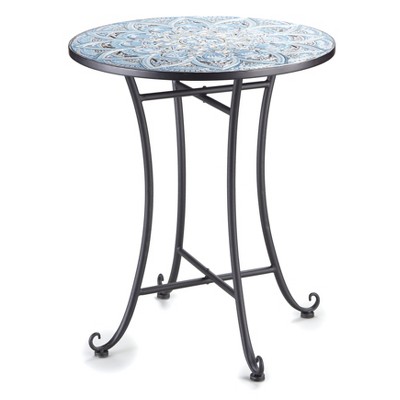 Lakeside Metal Folding Patio Table with Decorative Tile Mosaic