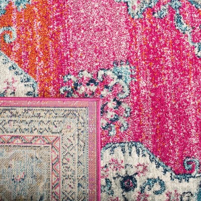 Fuchsia and Navy Synthetic Medallion Area Rug 5'1" x 7'6"