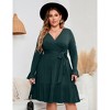 Coolmee Women's Plus Size Long Sleeve Wrap V Neck Tie Waist A Line Mini - 2 of 4