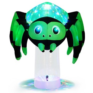 Costway 6 ft Halloween Inflatable Spider Pre-Lit Floating Spider Decoration w/ 3-Color Rotating Light Blow up Decoration w/ Stakes & Water Bags - 1 of 4