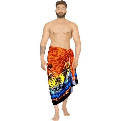 LA LEELA Men's Sarong Bath Hawaiian Pareo Wrap One Size Orange