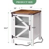 18" Farmhouse Nightstand with Charging Station, Wood Side Table, End Table with Adjustable Shelf, Rustic Bedside Cabinet with Mesh Barn Door - 2 of 4