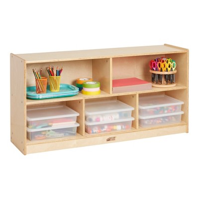 Natural Birch 5-Compartment Mobile Storage Cabinet with Casters