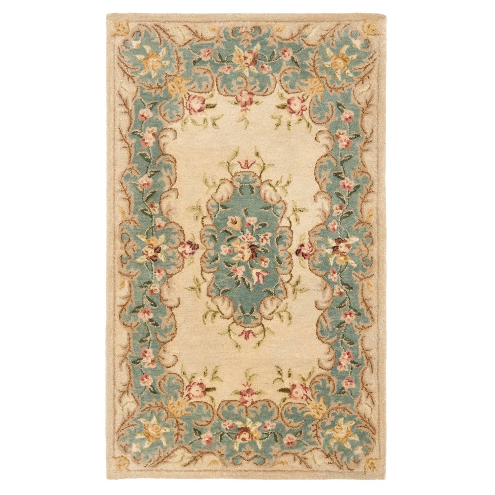Ivory/Light Blue Floral Tufted Accent Rug 2'x3'