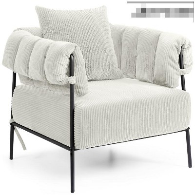 KERDOM 28.2" Corduroy Fabric Modern Accent Chair with Pillow, White