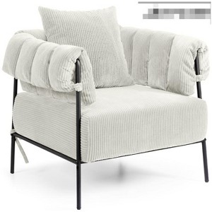 KERDOM 28.2" Corduroy Fabric Modern Accent Chair with Pillow, White - 1 of 1