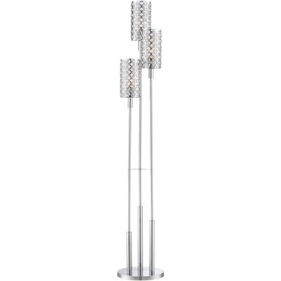 Possini Euro Design Modern Floor Lamp 3 Light Chrome Glitz Clear Crystal Bead for Living Room Reading Bedroom Office Uplight