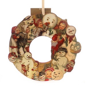 Christmas Vintage Wreath Snowman Wood Christmas 29564 14.25 In Vintage Wreath Snowman Primitive Christmas Food Storage Canisters - 1 of 2