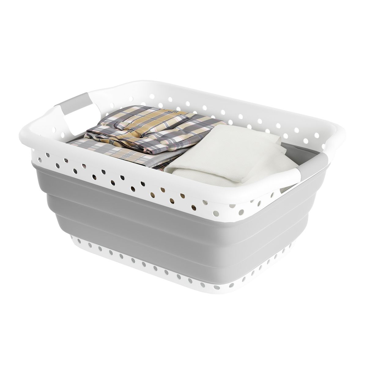 Collapsible Plastic Laundry Basket - Portable Clothes Hamper with Comfort Grip Handles
